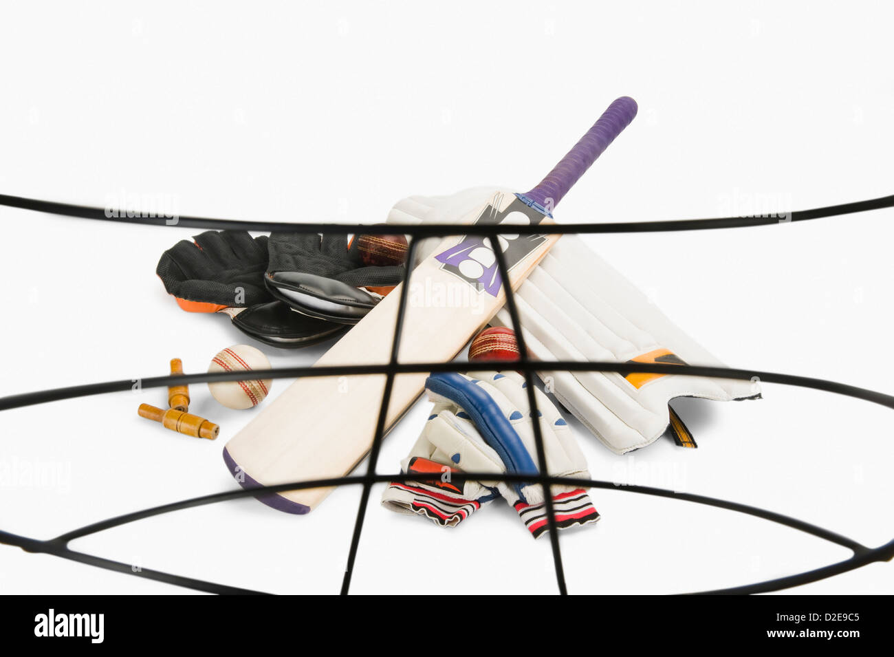 Cricket equipment viewed through a sports helmet Stock Photo
