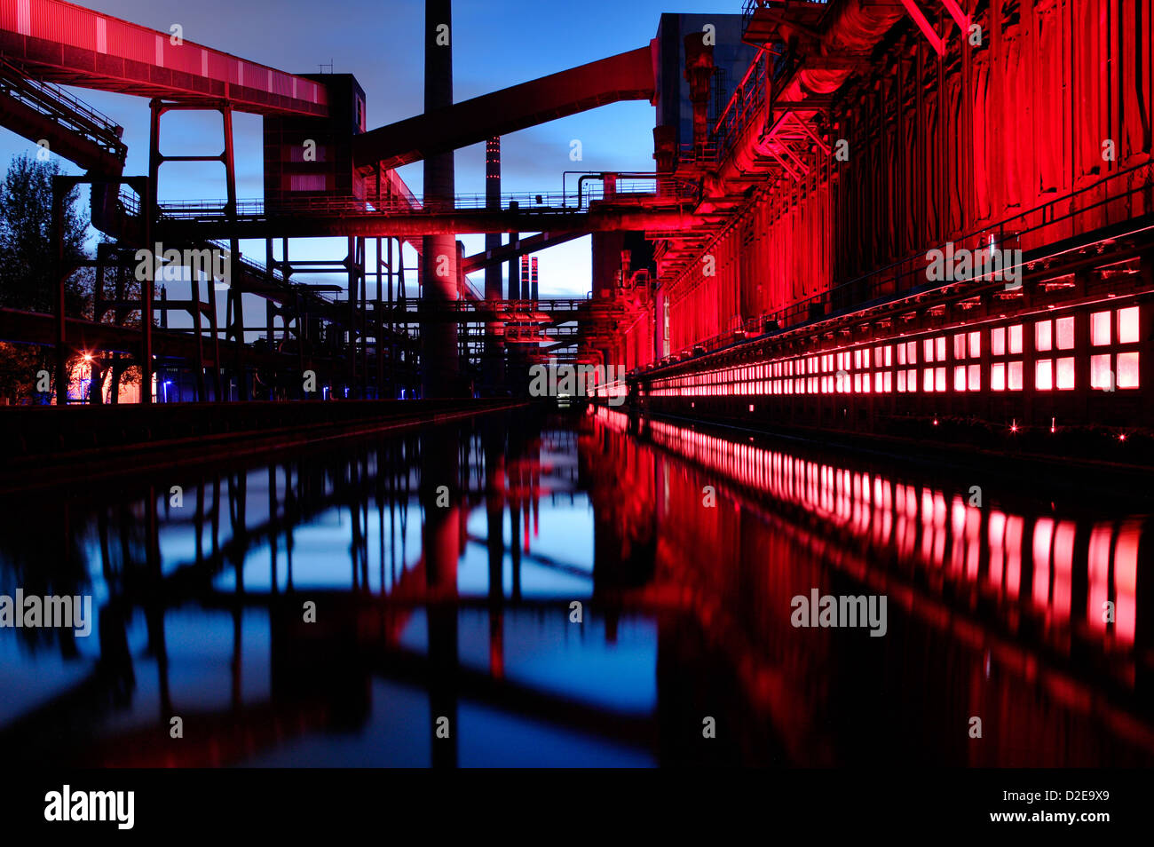 Essen, Germany, illuminated the Zollverein coking plant at night Stock Photo