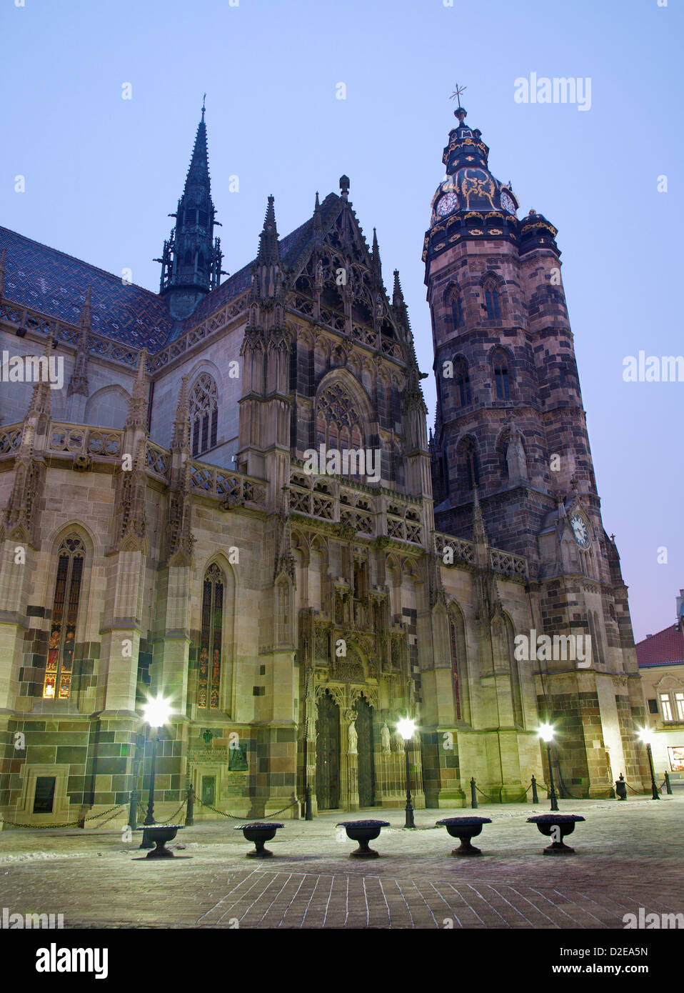 Kosice - Saint Elizabeth cathedral in winter evening. Stock Photo