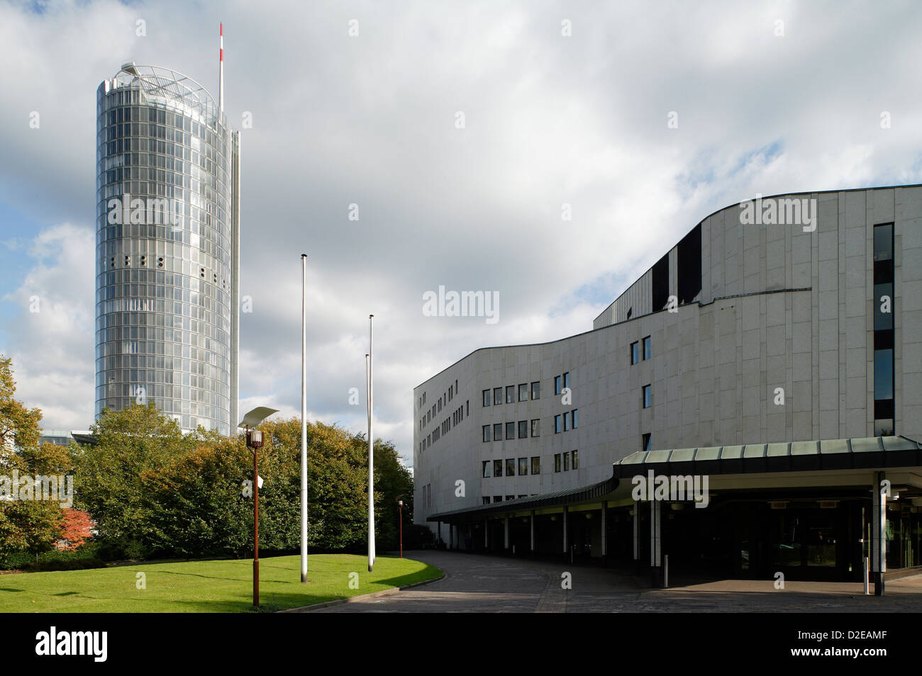 Essen, Germany, the Aalto Theater and RWE Tower left Stock Photo