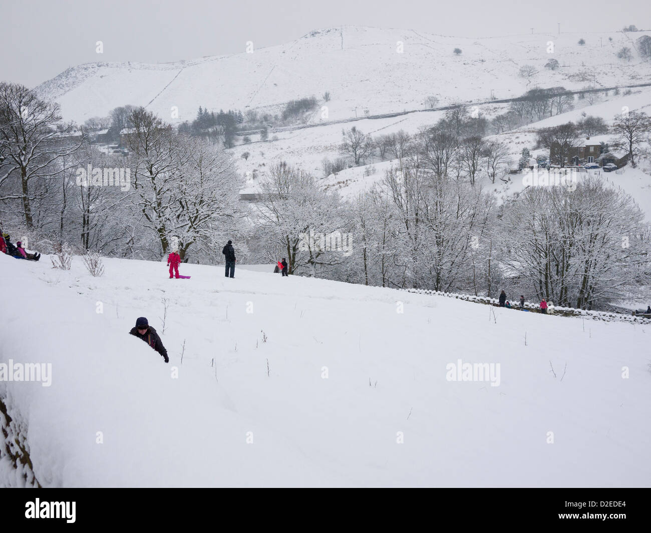 Sledging in Saddleworth, England, UK. Stock Photo