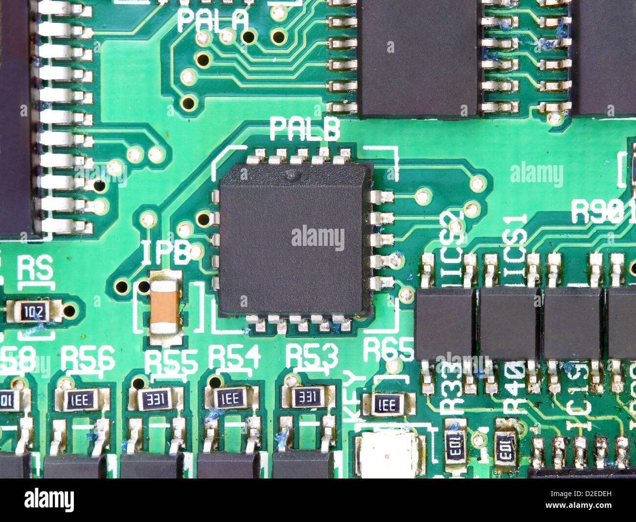 chips and components with electronic circuit board Stock Photo