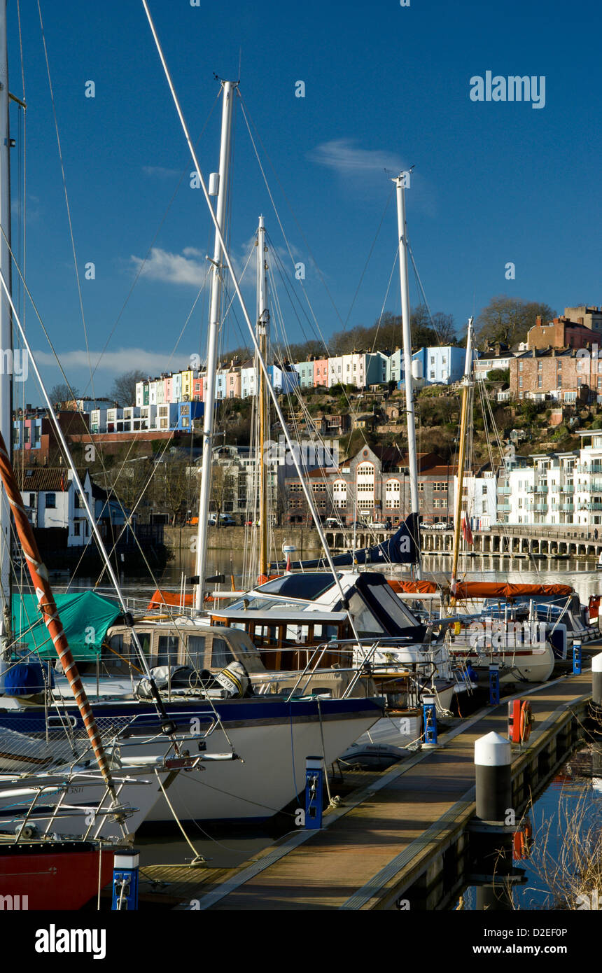 floating harbour with the coloured buildings of hotwells in the distance bristol england Stock Photo