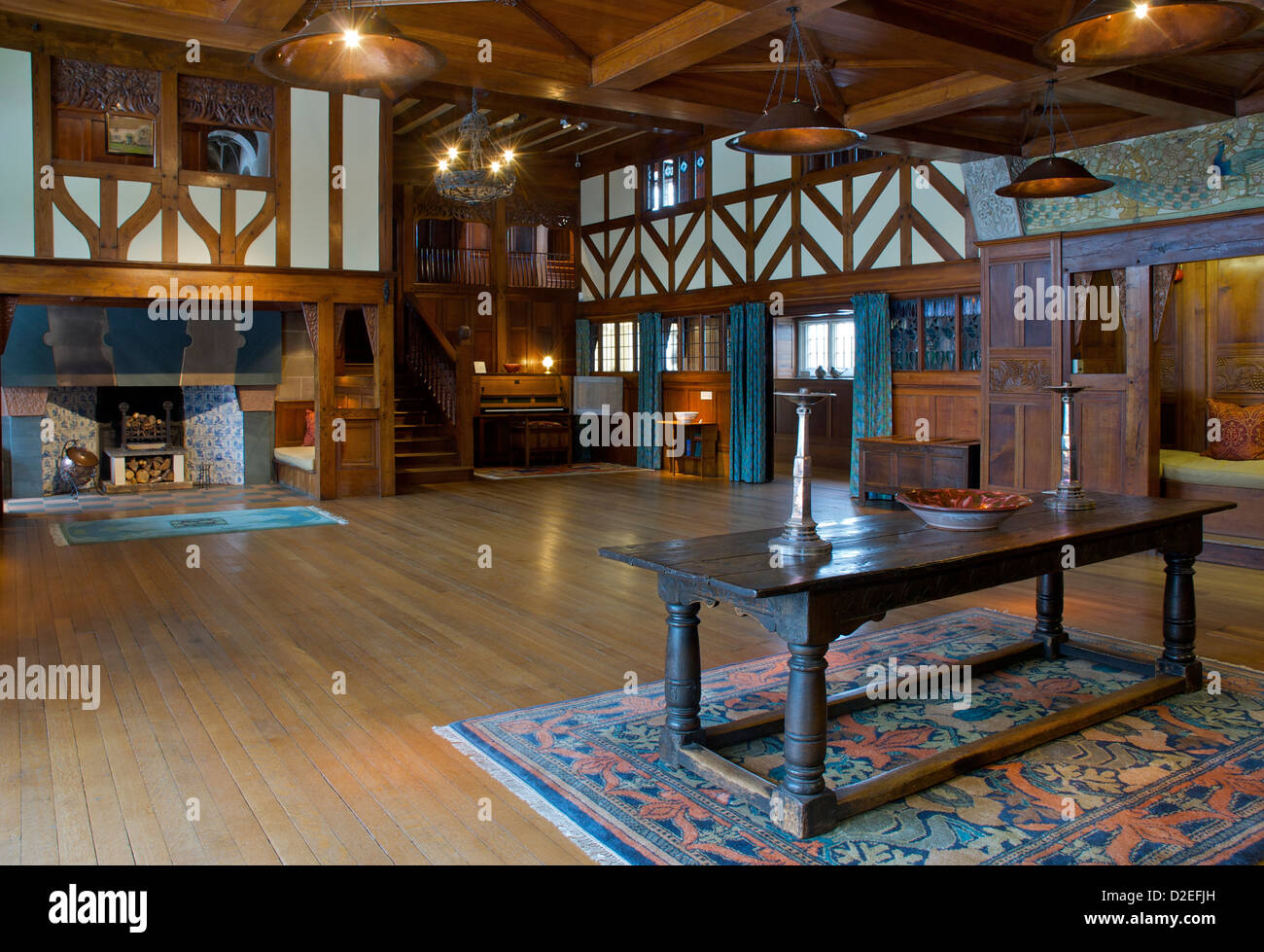 The main hall in Blackwell, 'arts and crafts' house, overlooking Lake ...