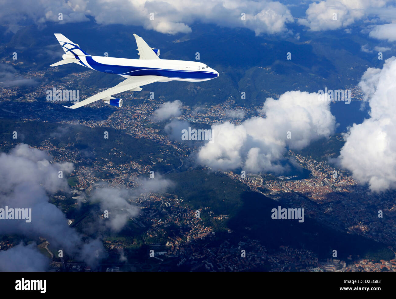 Airplane above clouds Stock Photo