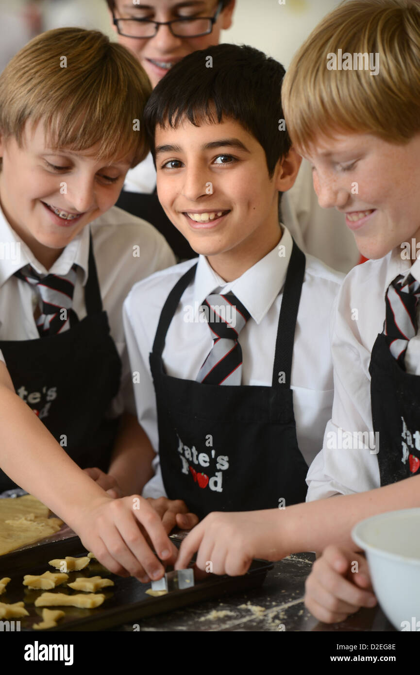 Group of boys during a food Science lesson at Pates Grammar School in