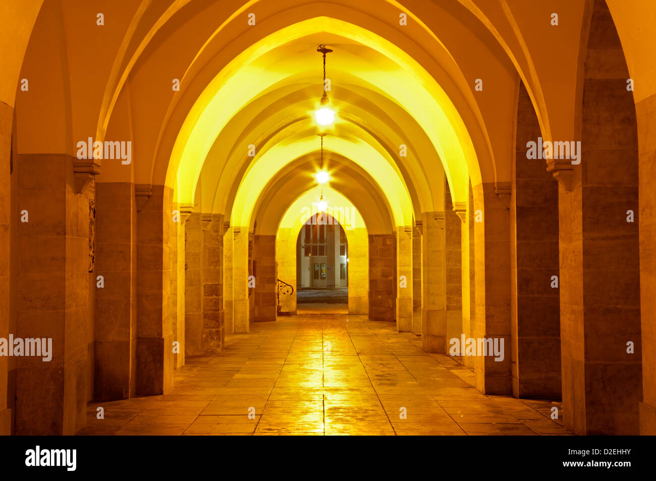 Vienna - Gothic external corridor of Minoriten church in evening Stock Photo