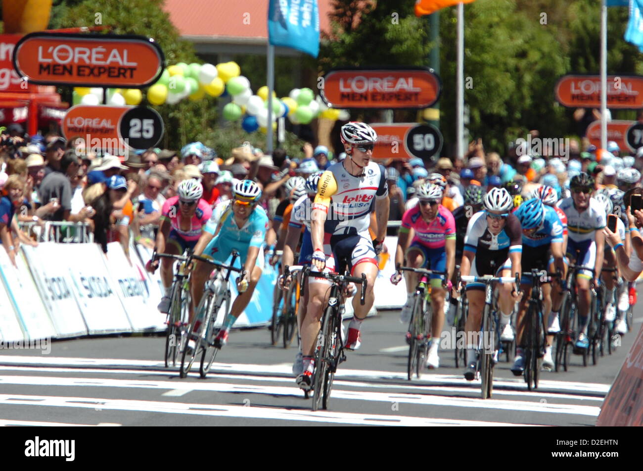 Lobethal, Australia. 22nd Jan, 2013.  Andre Greipel wins stage one of the Tour Down Under. Stock Photo