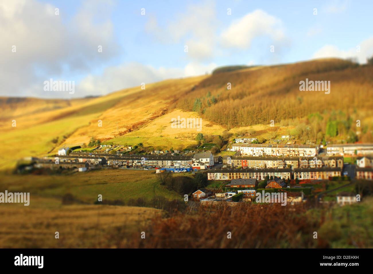 Tilt and Shift Landscape image of the Welsh mountains of the Bwlch Stock Photo