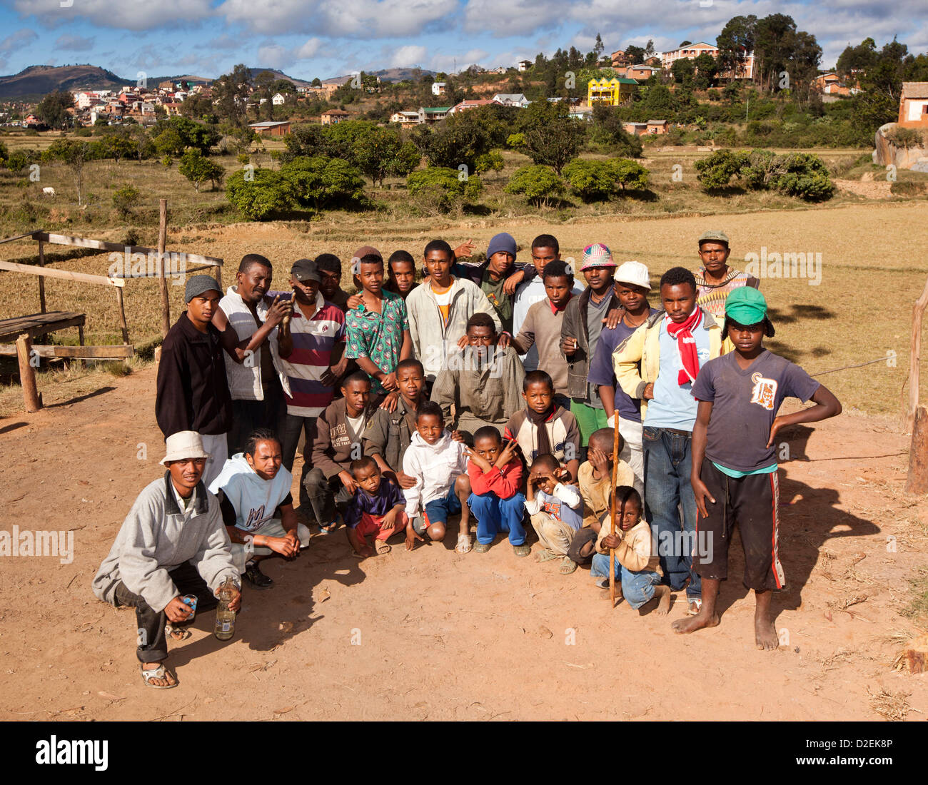 Madagascar, Ambositra, Savika Zebu running competitors and supporters Stock Photo
