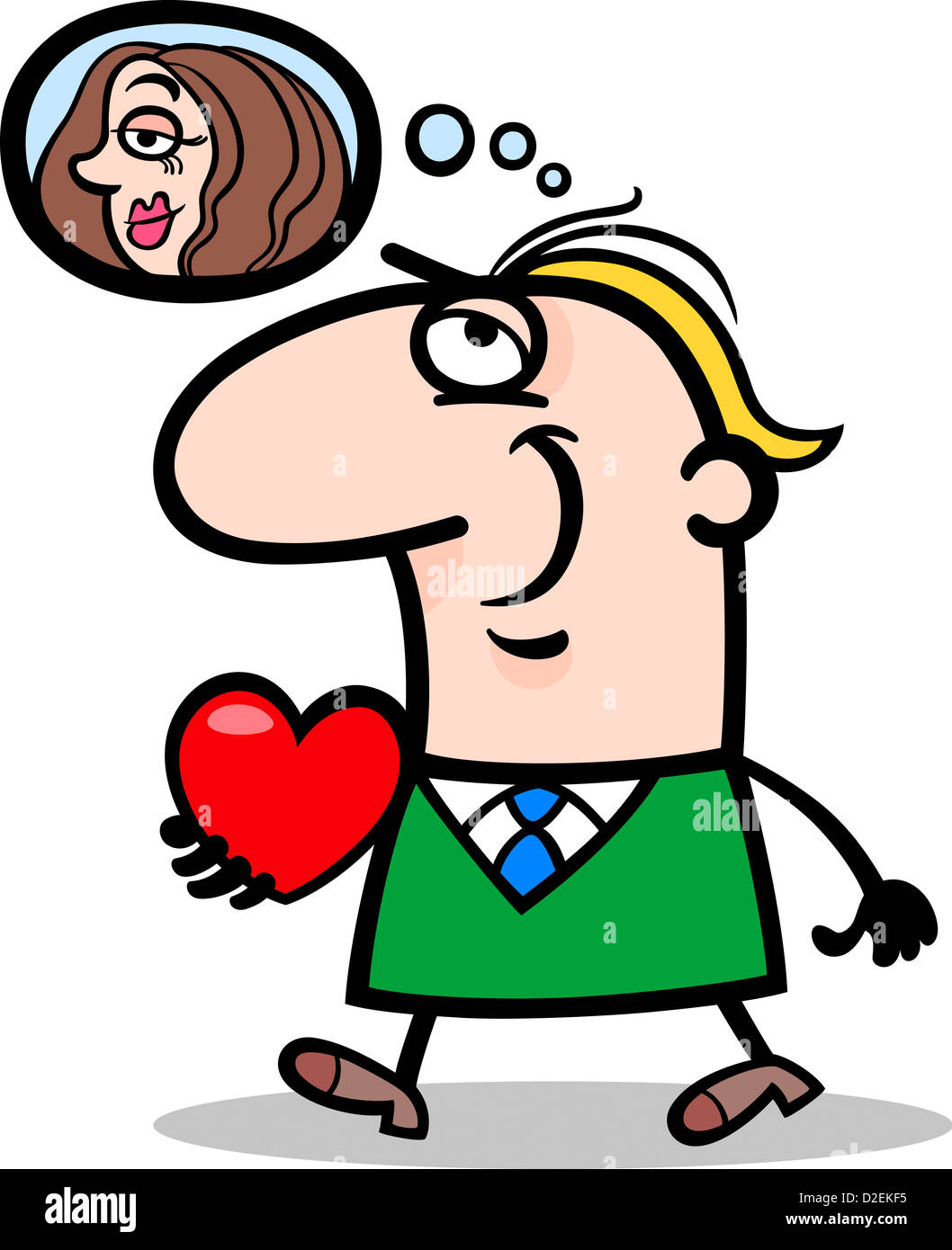 Cartoon Illustration of Funny Man Walking with his Valentine and thinking  about Women he love for Valentines Day Stock Photo - Alamy