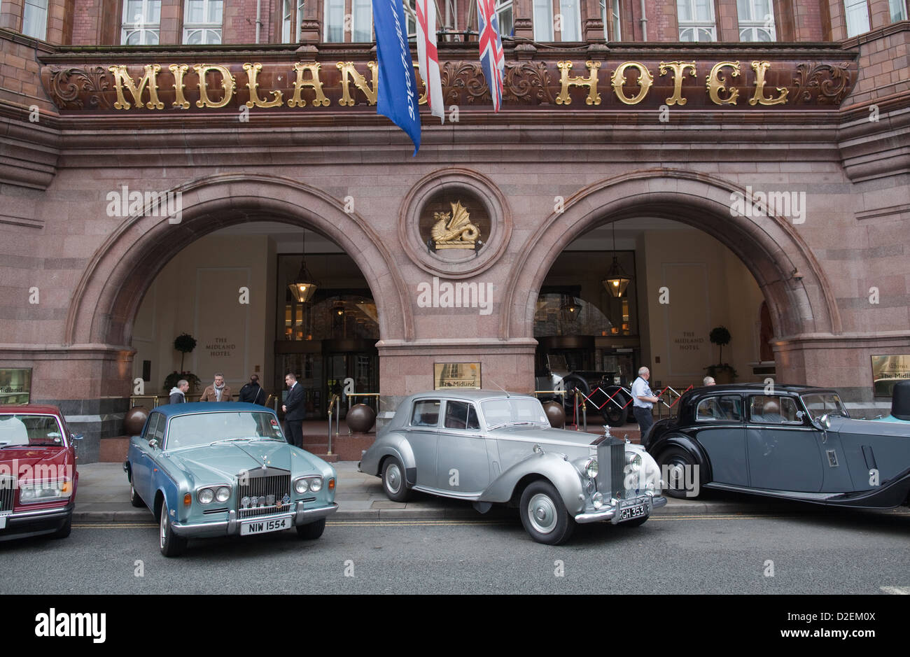 Rolls Royce car outside Manchester Midland Hotel birthplace of the company Stock Photo