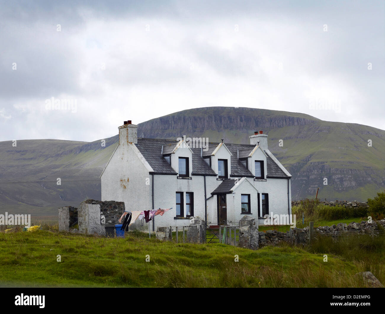 Traditional lone Croft House at Killmaluig on the northern tip of the Isle of Skye, North West Highland Scotland Stock Photo