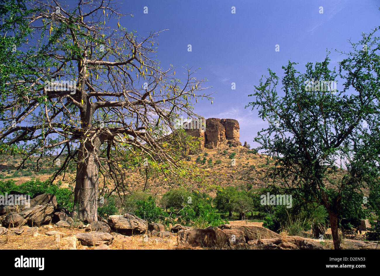 Landscape of the Bandiagara Escarpment in Mali, West Africa. Stock Photo