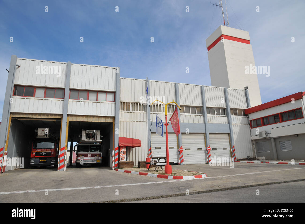 Israel, Beer Sheva, fire trucks at the Southern district fire station