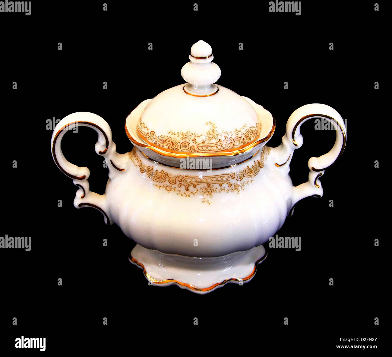 Isolated Expensive Porcelain Teaset Sugar Pot with Golden Brim Stock
