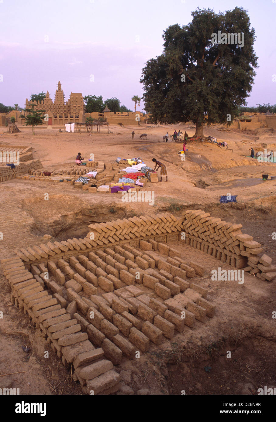 The village of Birga Dogon on the Dogon Plain in Mali, West Africa. Showing mud bricks drying in the sun used for construction. Stock Photo