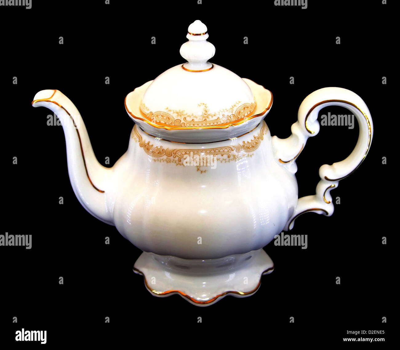 Isolated Expensive Porcelain Teaset Tea Pot with Golden Brim Stock