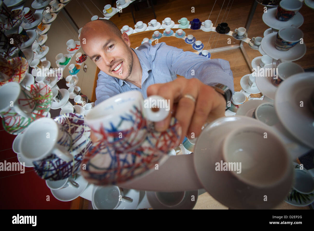 Illy art cups go on display in Manchester UK Stock Photo