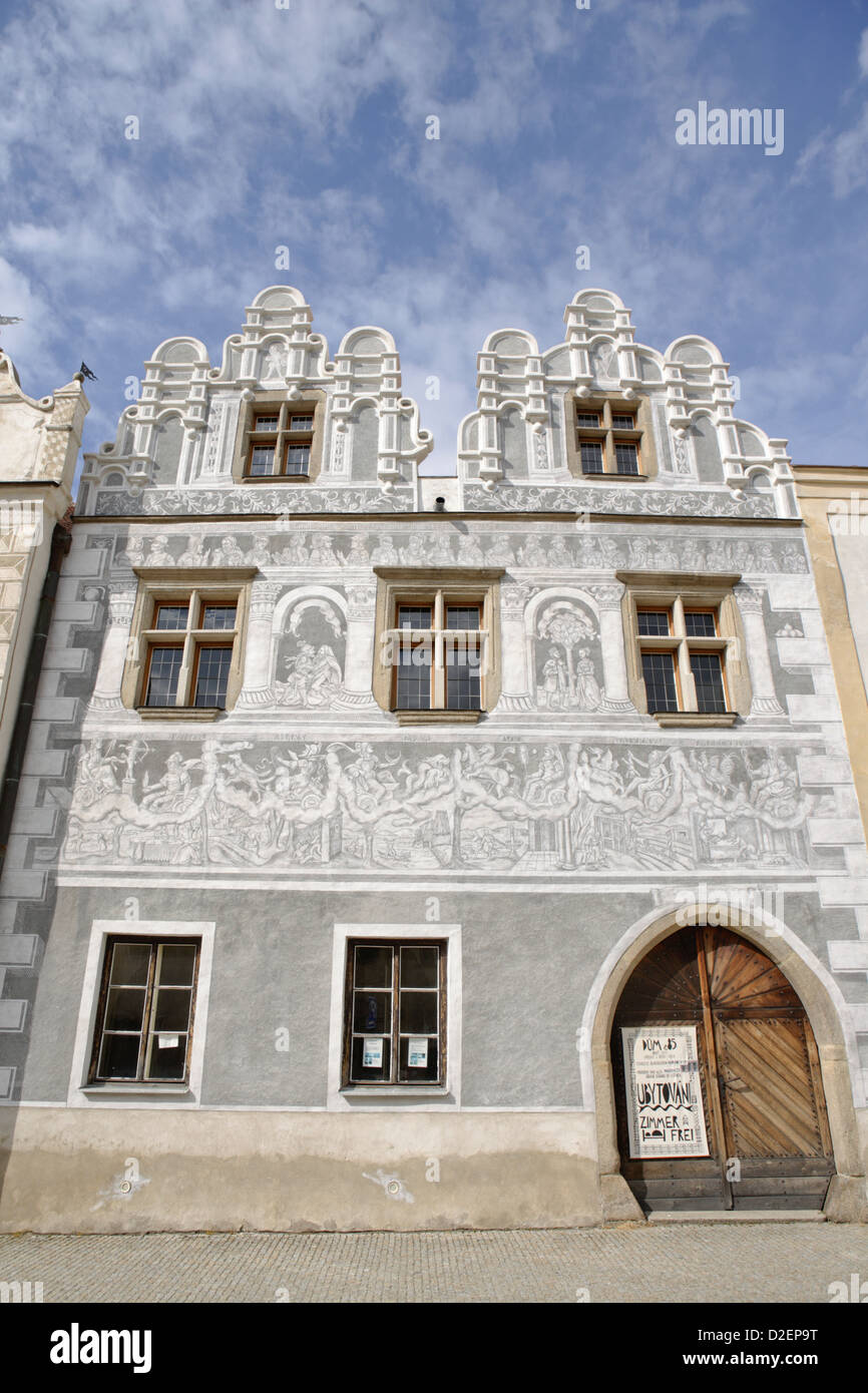 Renaissance facades, square,marketplace, Slavonice (German Zlabings) South Moravia, Czech Republic. Slavonice lies on the border Stock Photo