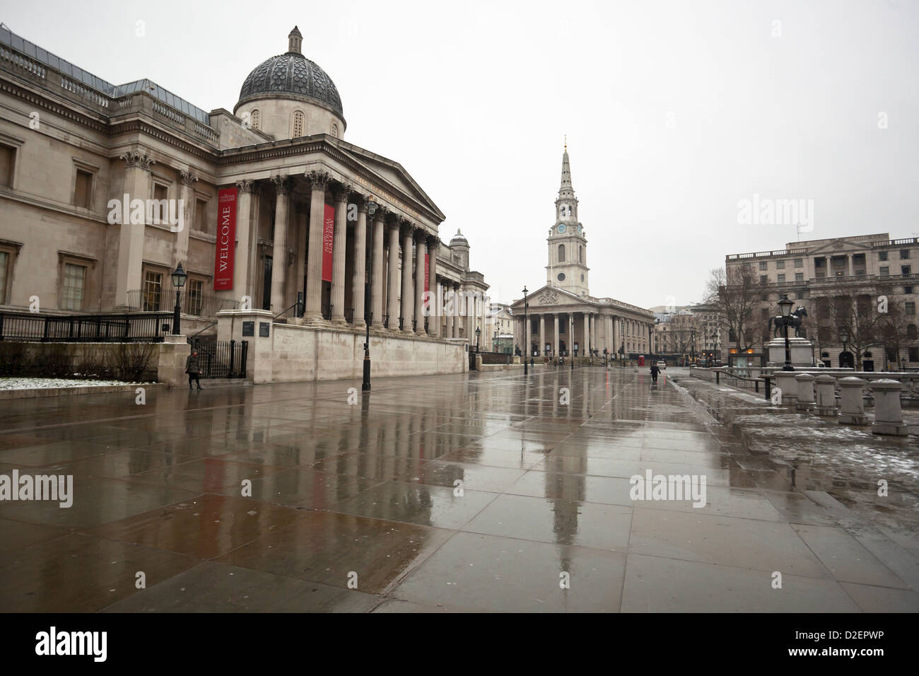 National Gallery on a winter afternoon and St Martin in the Fields church in the background, London, England, UK Stock Photo