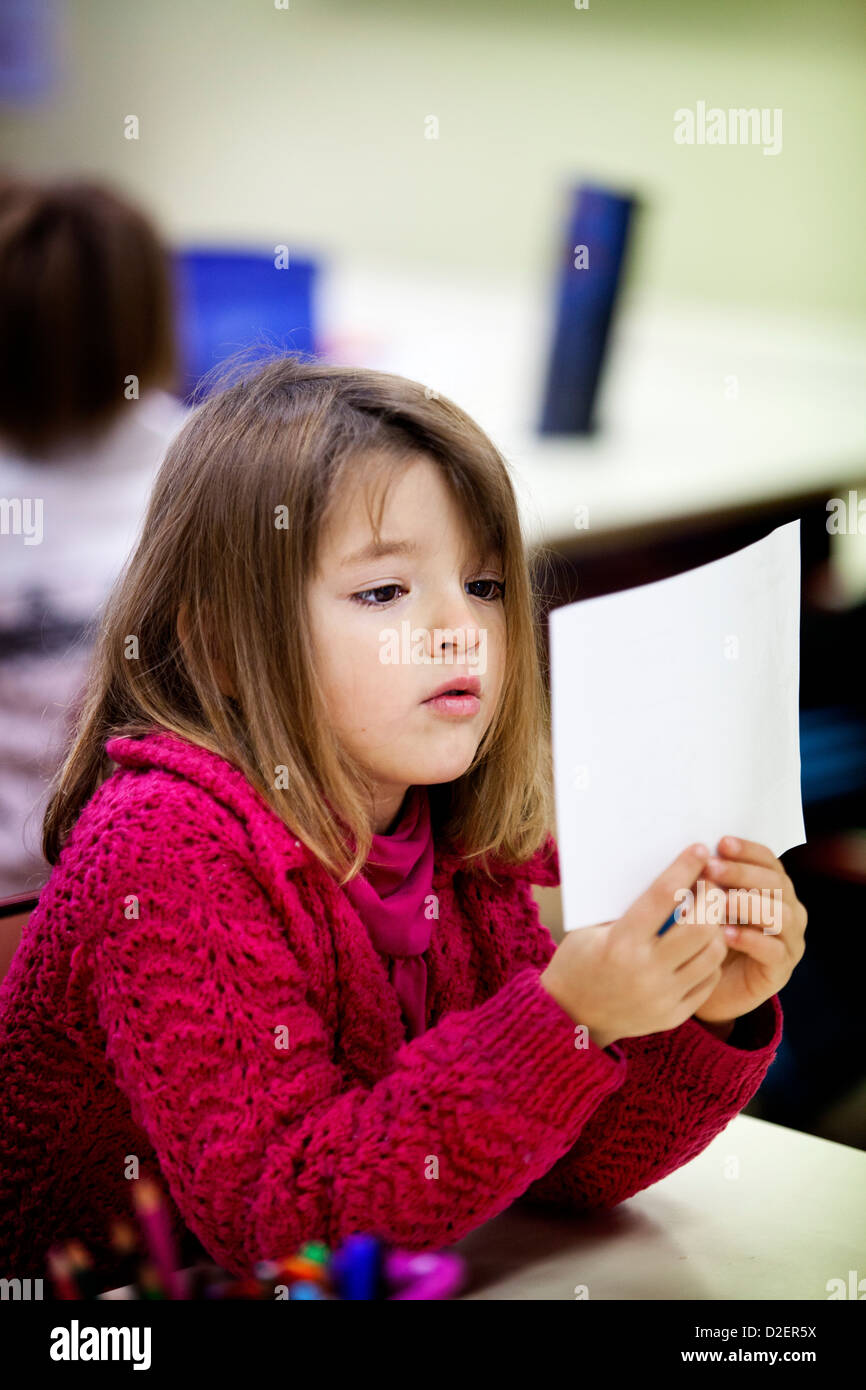 Reportage in Les Hélices Vertes primary school in Cerny, France. Year 2, year 3 multi-level class. Stock Photo