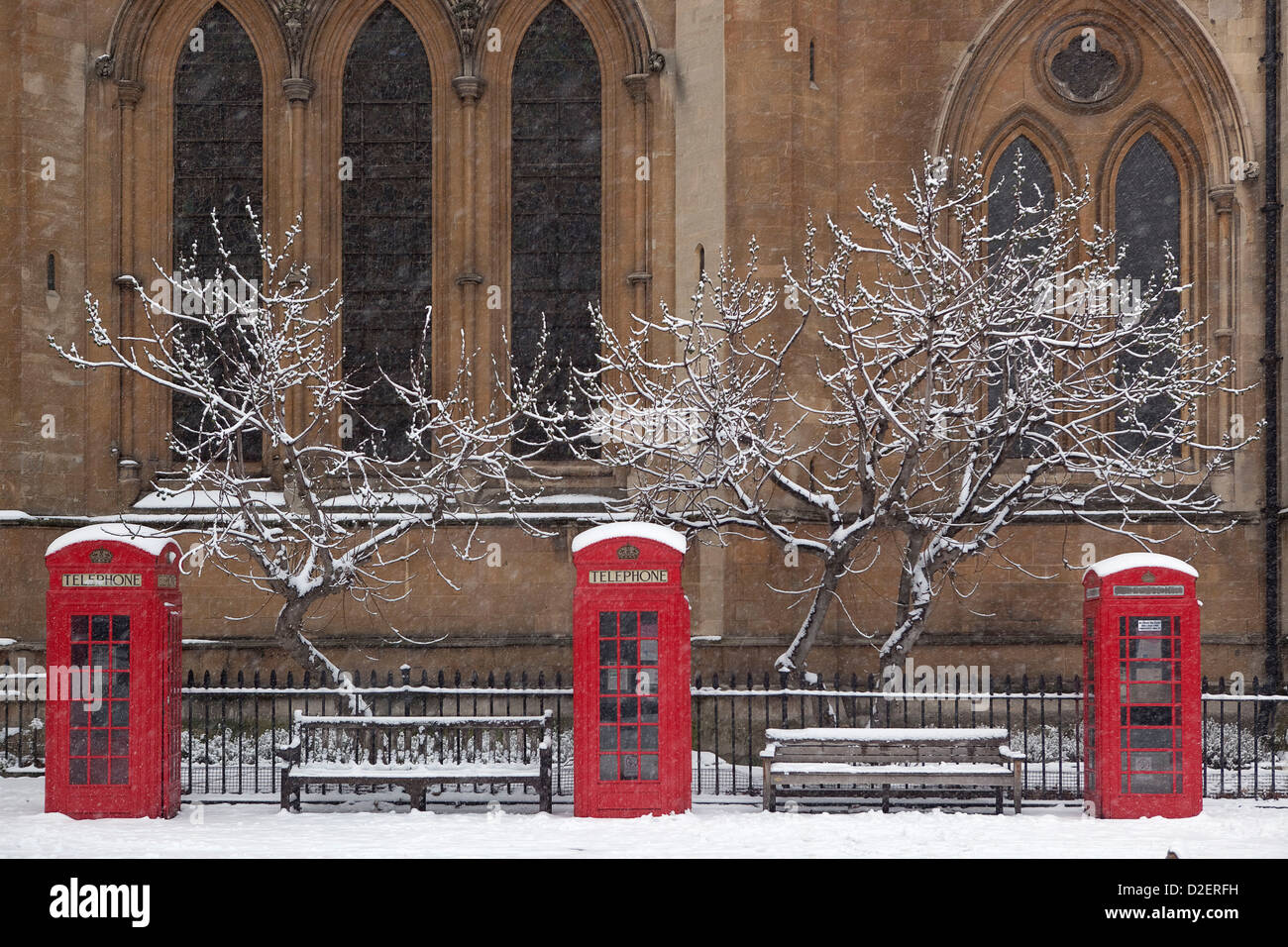 snow in Byng Place, Gordon Square, Bloomsbury, London, United Kingdom Stock Photo