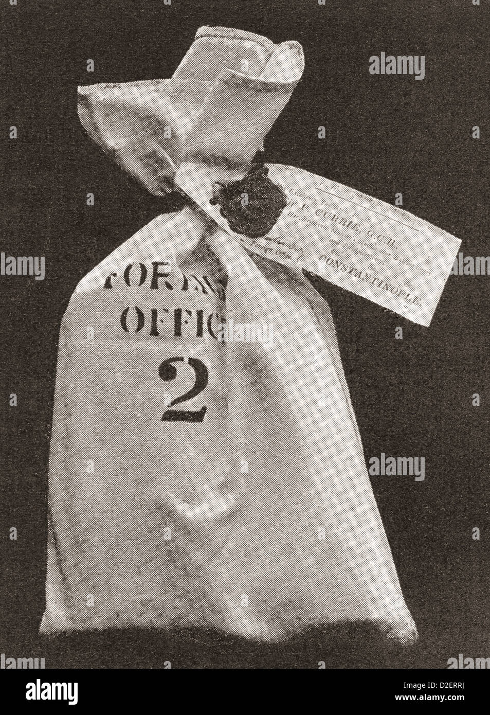 A Foreign Office Dispatch bag, sealed and addressed to the British Ambassador at Constantinople Stock Photo