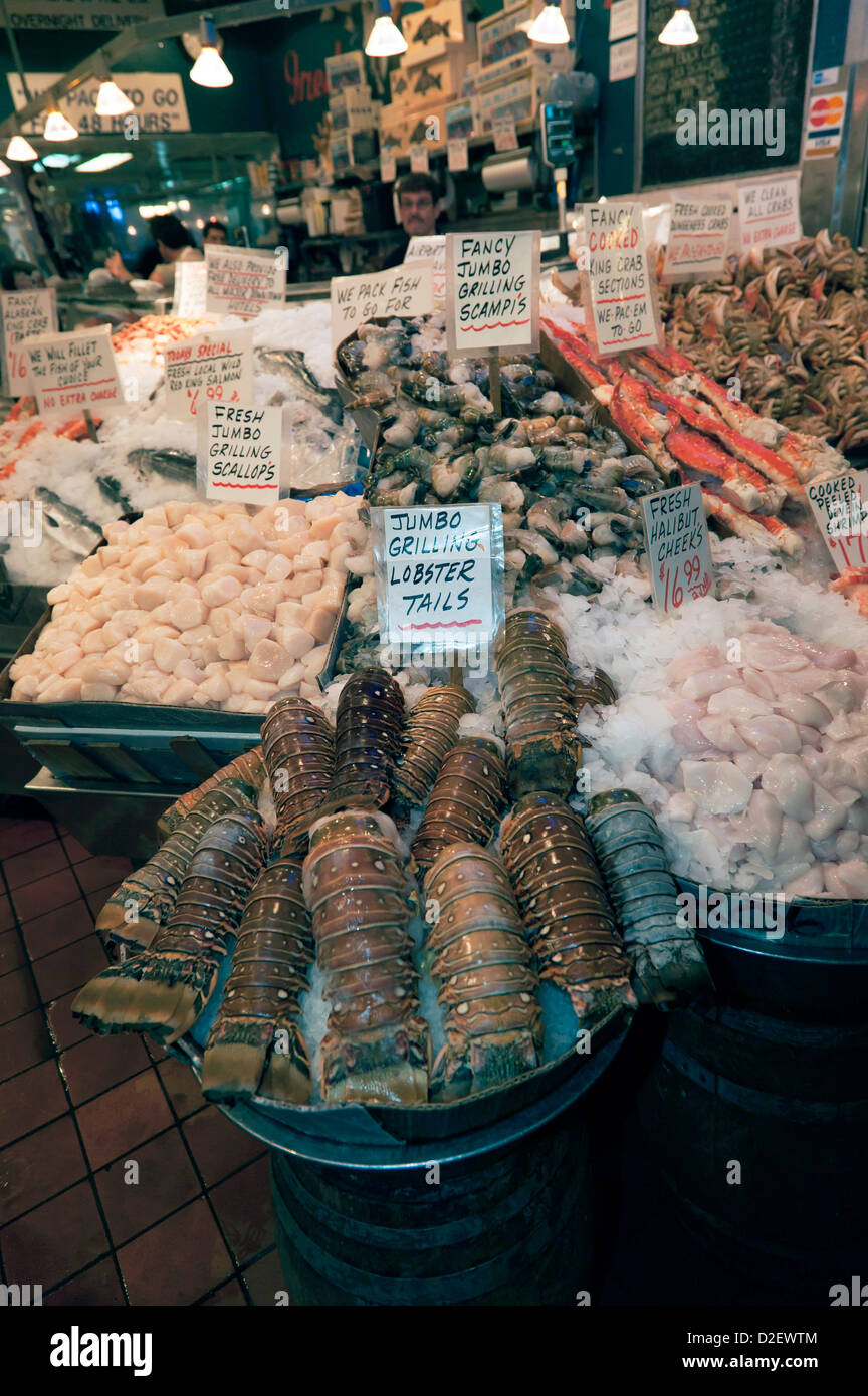 Fresh Seafood on sale at the Famous Pike Place Fish Market, Seattle