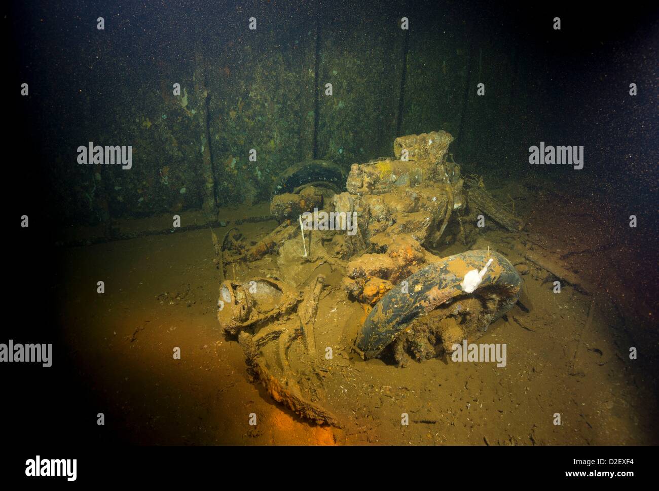 Remains of a car, Wreck Kyokuzan Maru Japanese freighter sunk in 1944, Malawig ,Coron, Palawan, Philippines, Asia Stock Photo