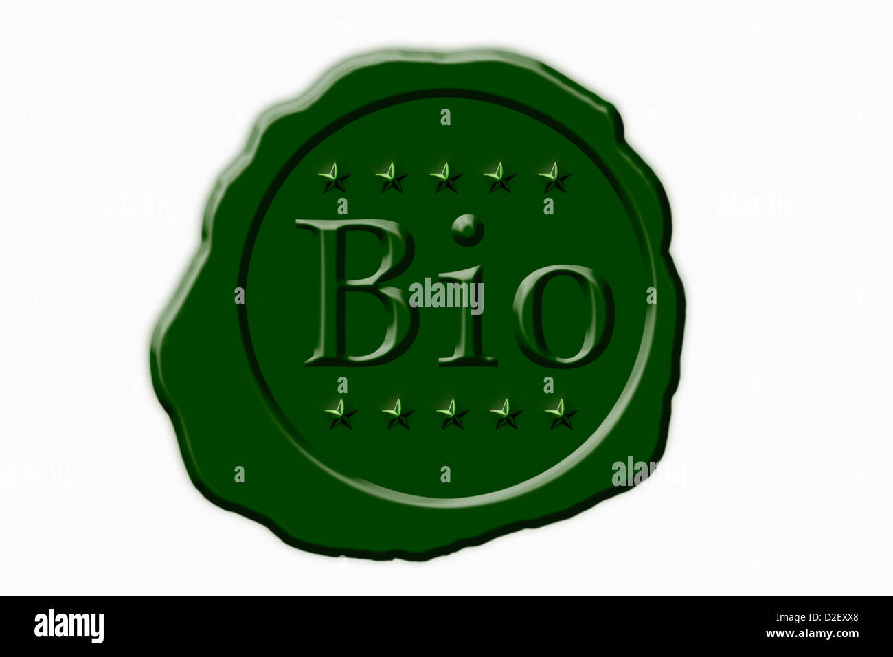 Detailansicht eines grünen Siegels mit der Aufschrift Bio | Detail photo of a green seal with the German inscription organic Stock Photo