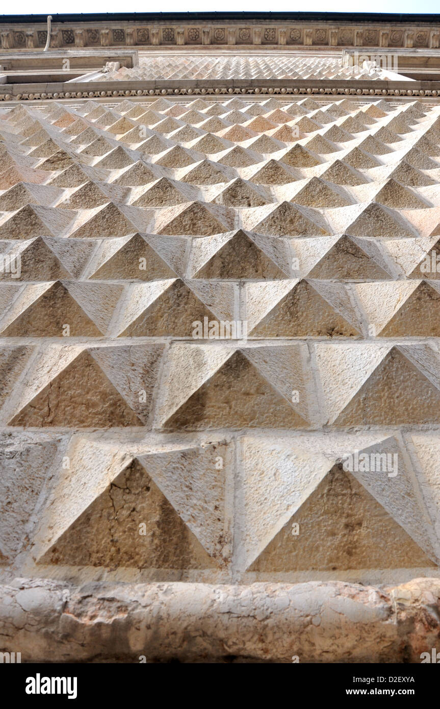 diamond shaped wall of famous ancient palace in Ferrara - Italy Stock Photo