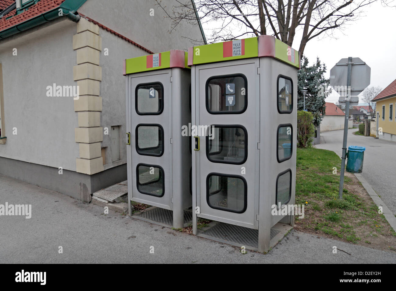 A pair of Telecom Austria telephone boxes/kiosks in Trausdorf, near Vienna, Austria. Stock Photo