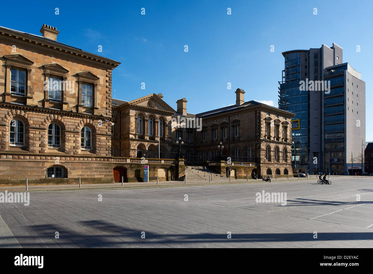 Custom Square building in Belfast Northern Ireland with The Boat office building in the background Stock Photo
