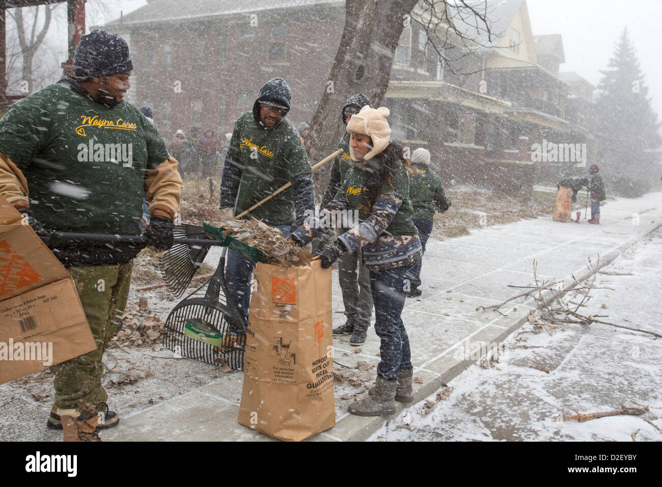 On Martin Luther King Day, college students and neighborhood residents volunteered to clean