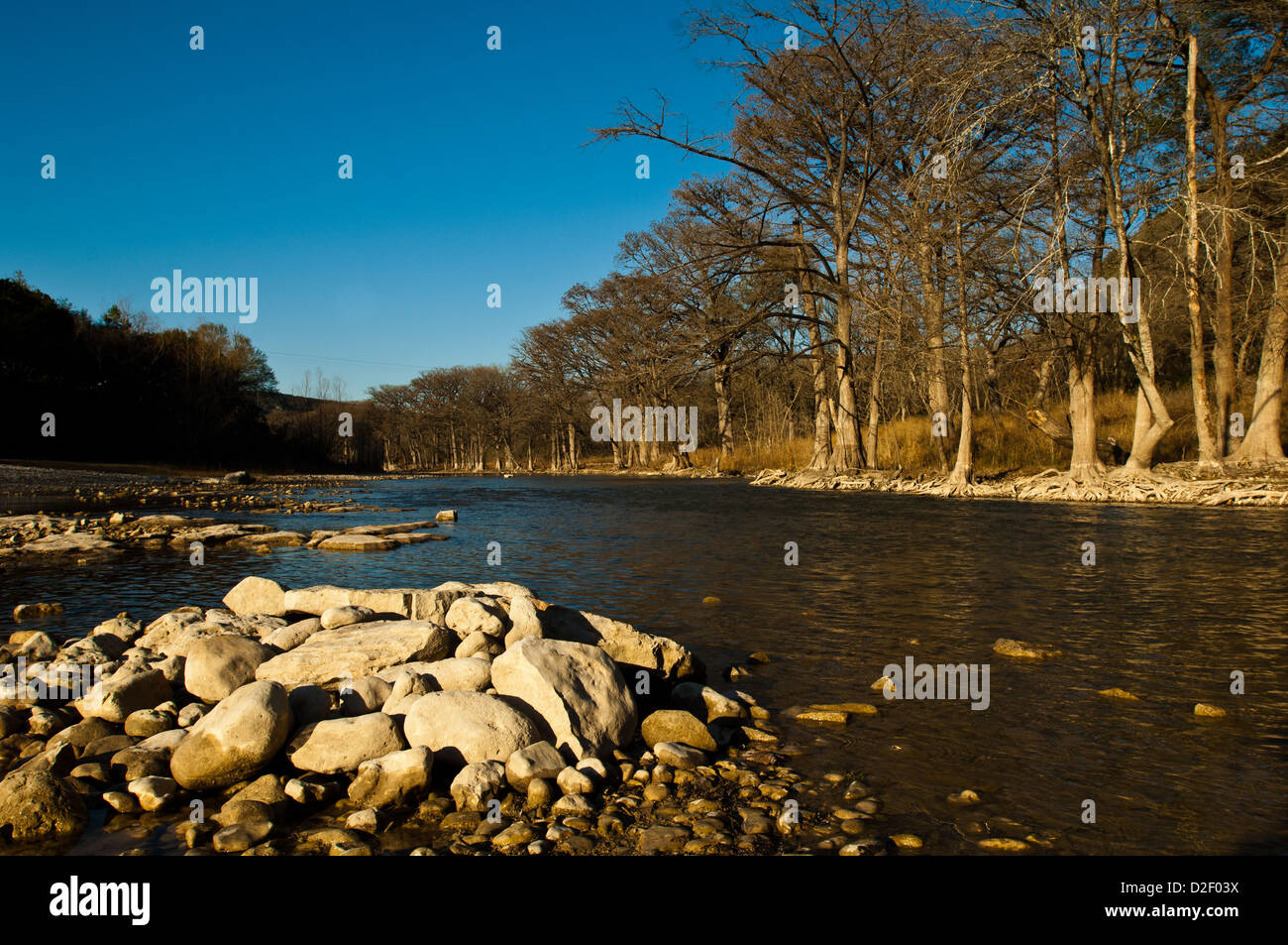 The Guadalupe River in winter at Sattler Texas Stock Photo