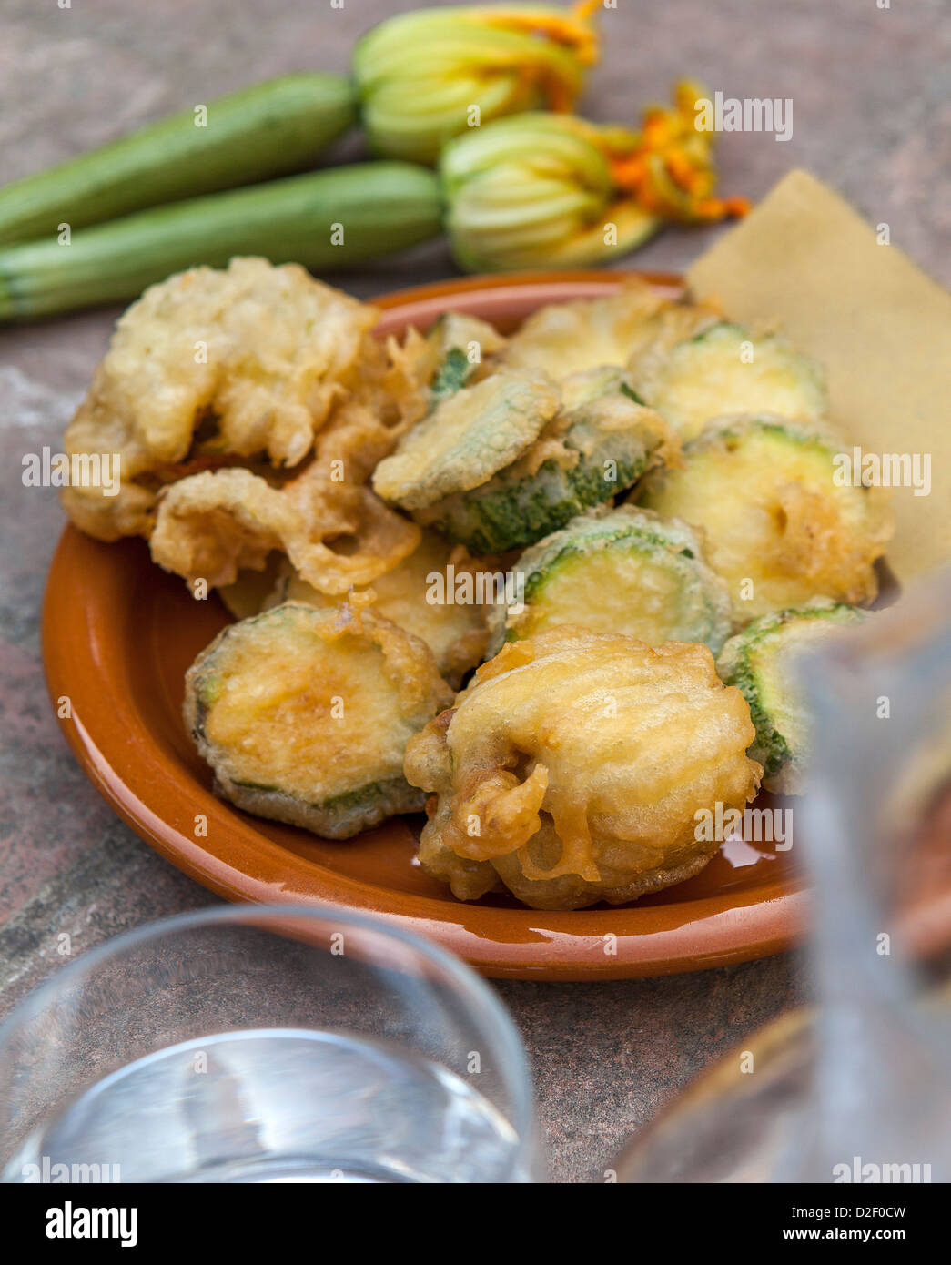 Deep fried courgette flowers in batter hires stock photography and