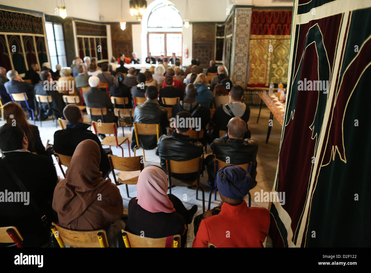 Interreligious debate at the Paris Great Mosque Paris. France. Stock Photo