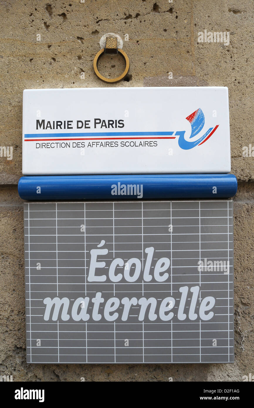 Nursery school sign Paris. France. Stock Photo