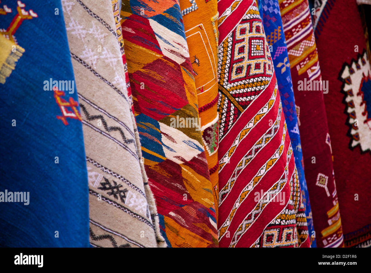 Rugs for sale in the souk of Marrakech Stock Photo