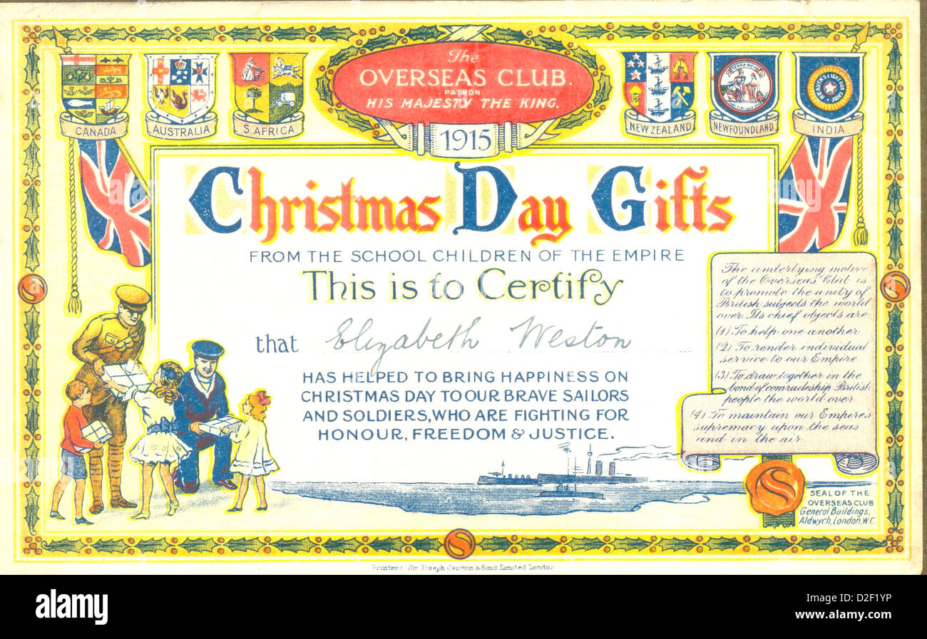 World War e Christmas greeting from school children of the Empire Stock Image