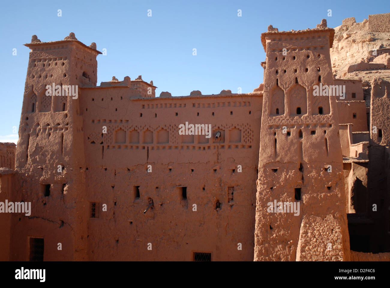 towers near the gates at the kasbah in ait ben haddou world heritage site Stock Photo