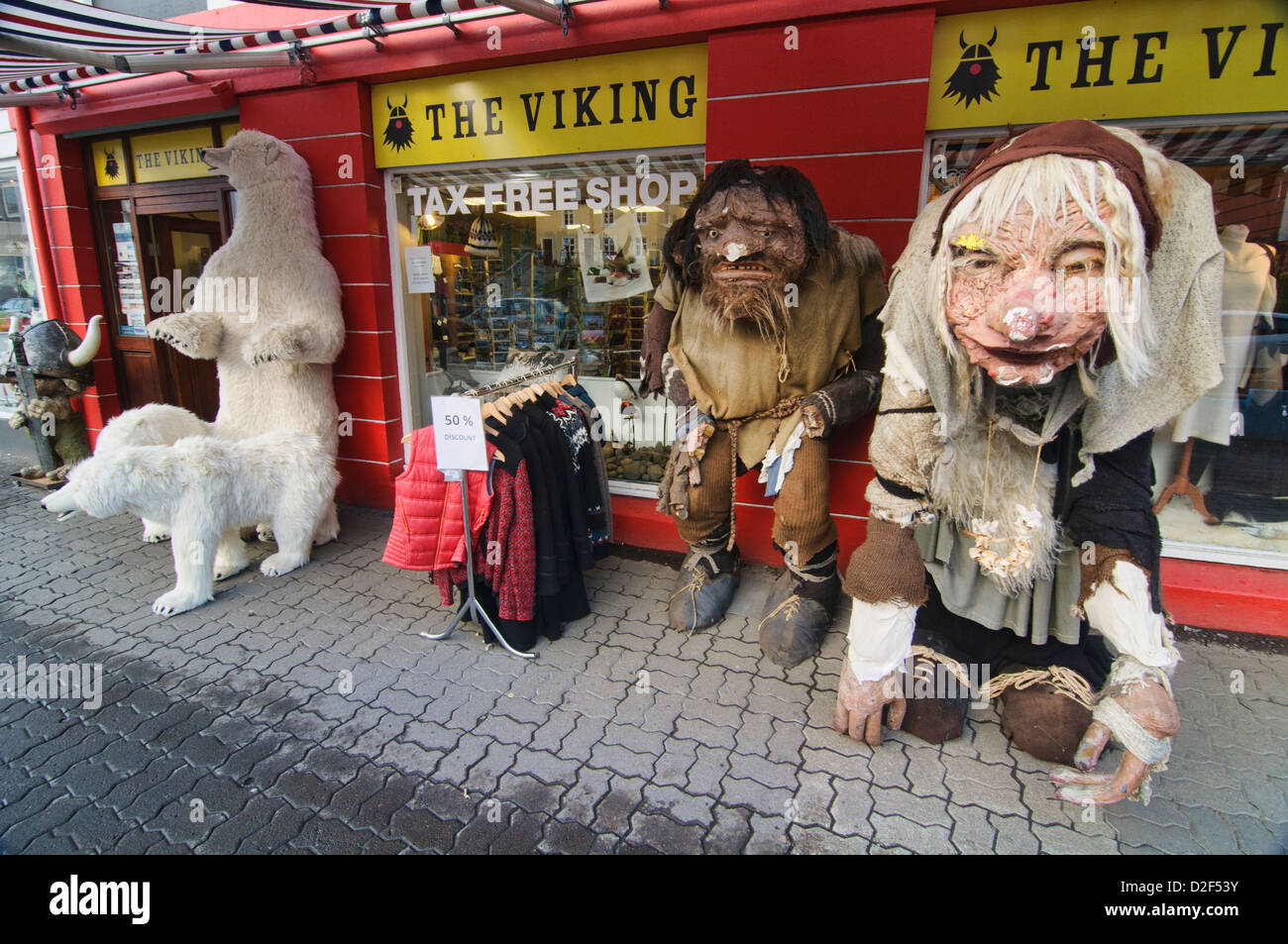 giant trolls in Akureyri, northern Iceland Stock Photo