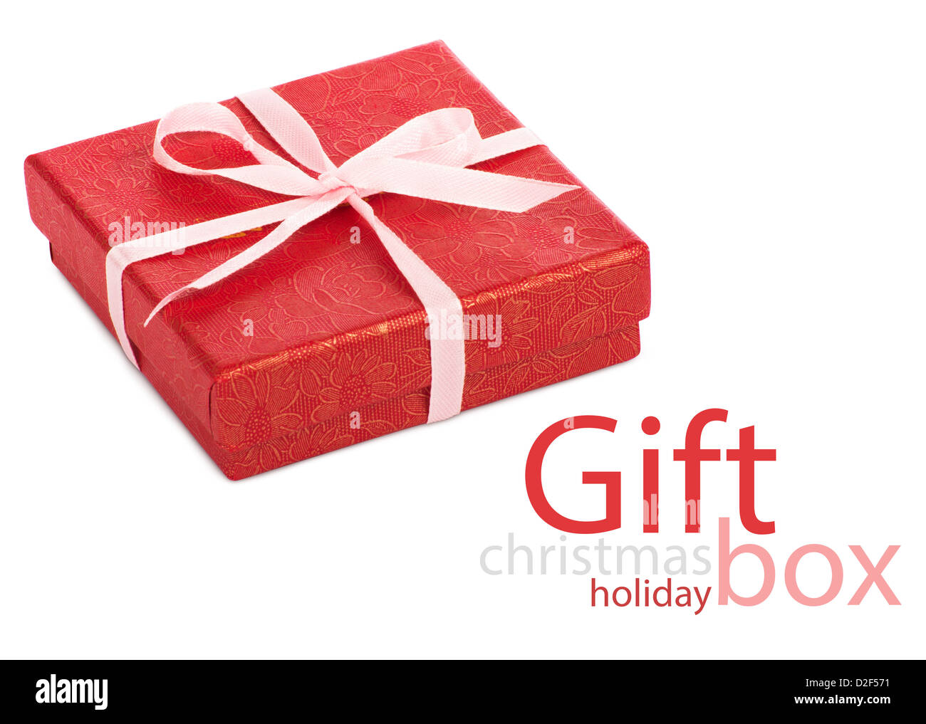 Single red gift box with pink ribbon on white background Stock Photo ...