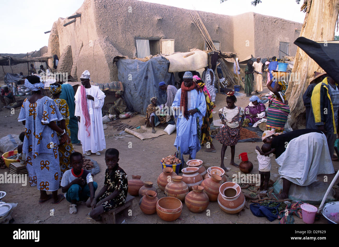 Street market in a village on the Niger Inland Delta, Mali, West Africa. Stock Photo
