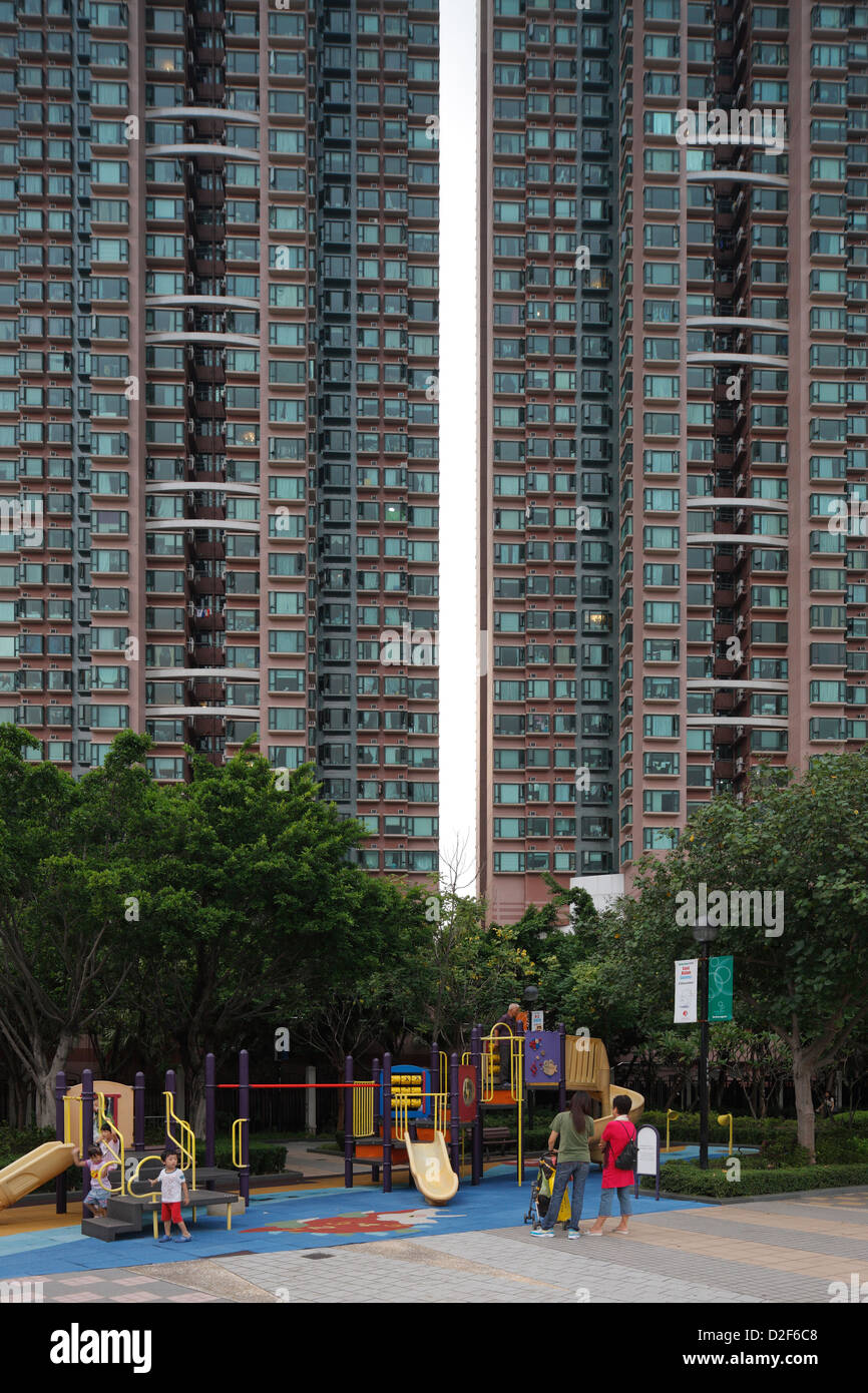 Hong Kong, China, urbanization with playground in Hong Kong Tsing Yi Stock Photo