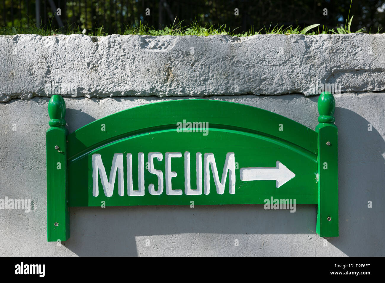 Green Museum sign at Grey Point Fort County Down Northern Ireland Stock Photo