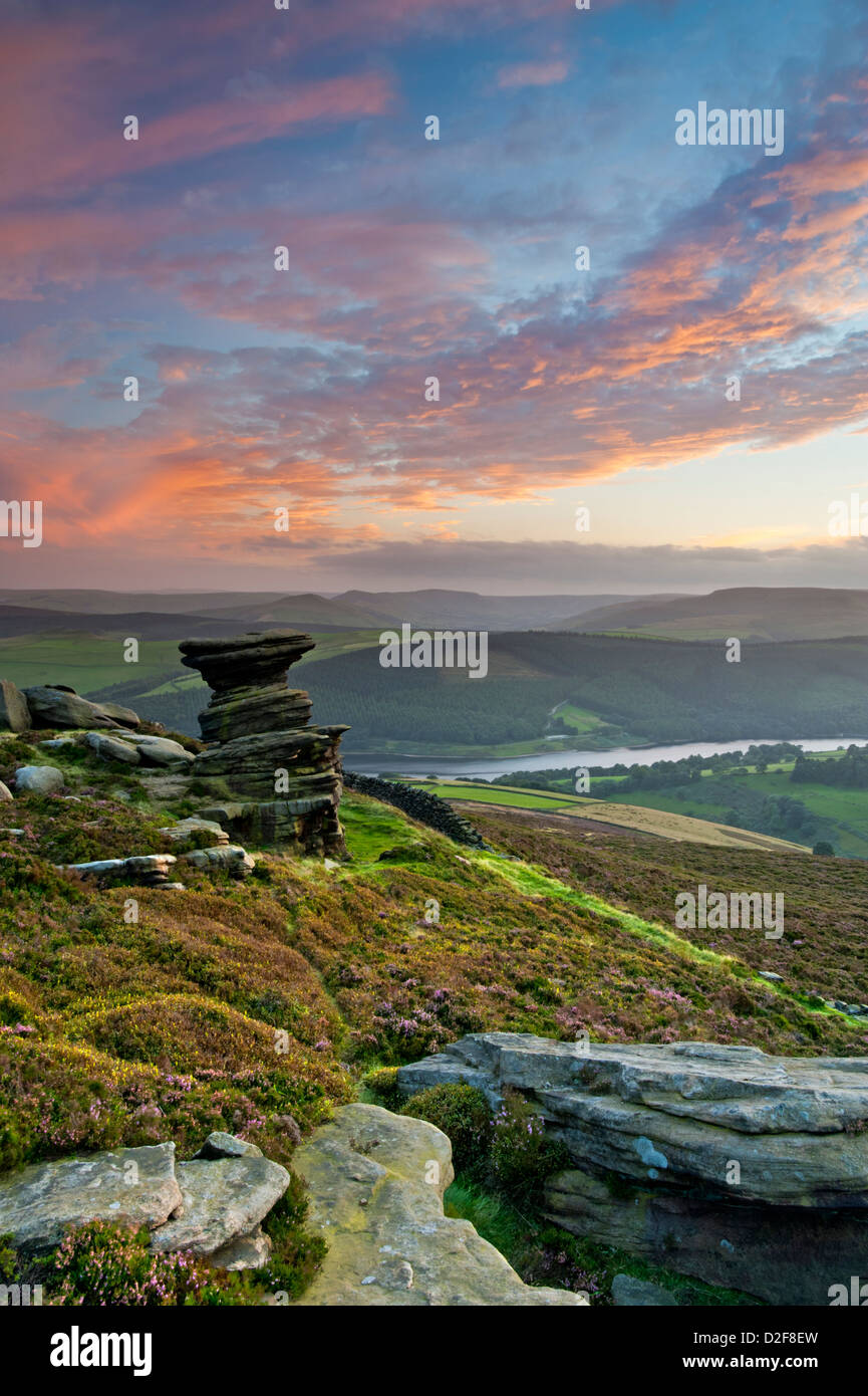 The Salt Cellar Rock Formation on Derwent Edge at Sunset, Peak District National Park, Derbyshire, England, UK Stock Photo