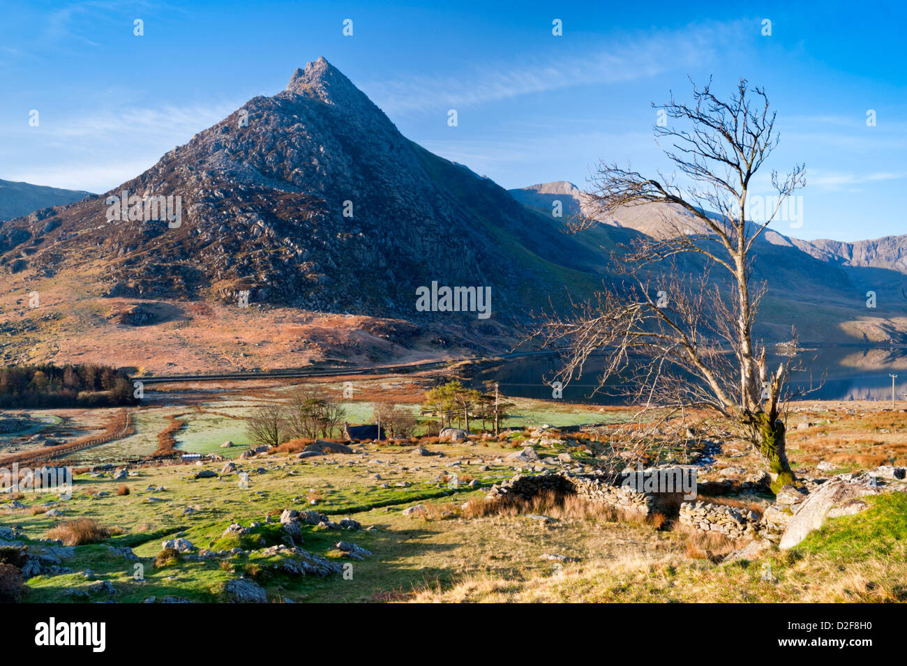 Early Morning Light on Tryfan and Llyn Ogwen, Snowdonia National Park, North Wales, UK Stock Photo