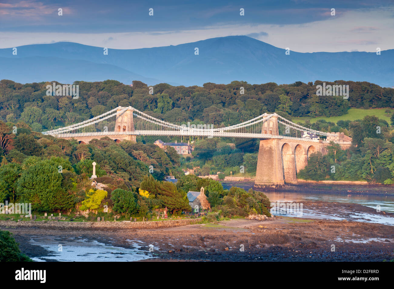 The Menai Bridge and Menai Straits, Gwynedd, North Wales, UK Stock Photo